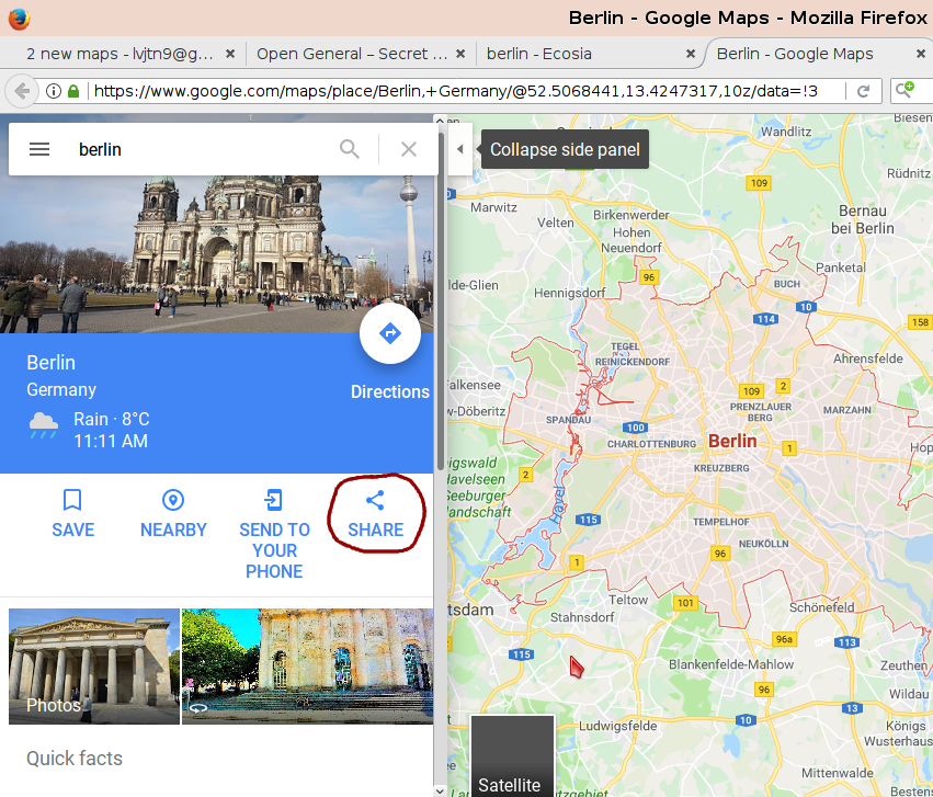 Finding the Google Maps iframe code #1