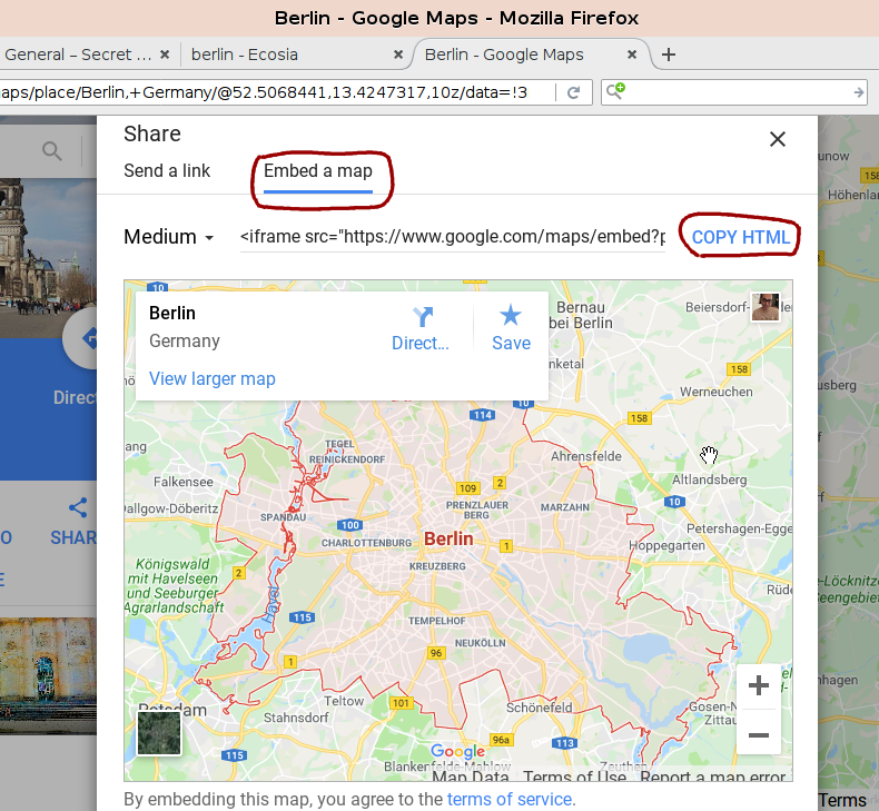Finding the Google Maps iframe code #2
