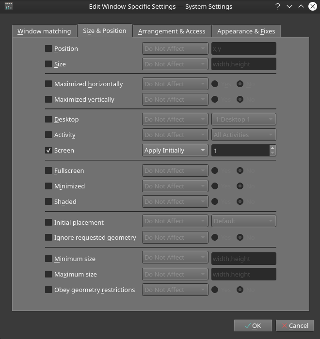 KDE Plasma Size and Position